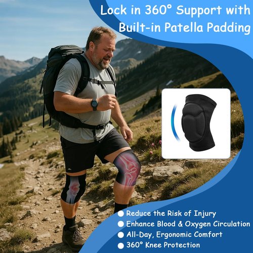 King Mills Plus Size Black Volleyball Knee Pads - Anti-Slip Protection for Youth 8-14 | Comfortable 3XL Fit