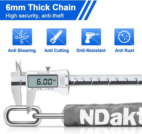 NDakter Heavy Duty Bike Lock - 5 Digit Combination Anti-Theft Chain Lock | 6Ft Long, High Security