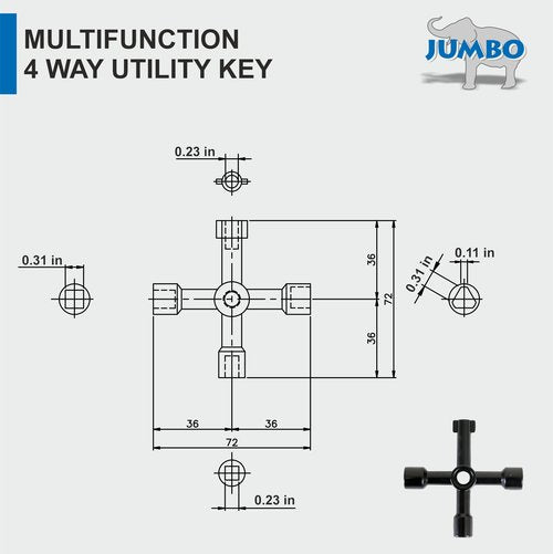 JUMBO 16" Water Meter Key with 4 Way Sillcock Key and 4 Way Multi Utility Key