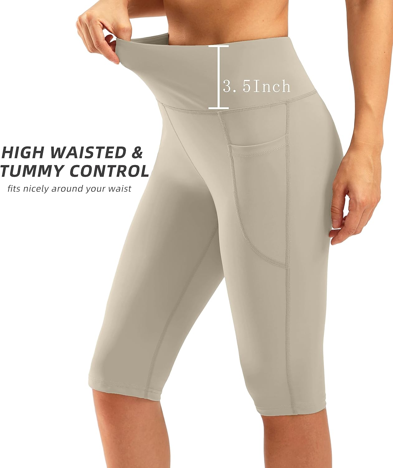 SANTINY Women's High-Waisted Capri Leggings - Knee Length with Pockets for Yoga & Exercise