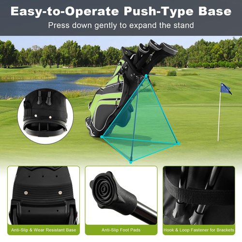 GRAFFY Golf Stand Bags, Golf Carry Bag w/ 6 Way Dividers, 8 Pockets, Rain Hood, Umbrella Holder & Glove Sticker, Lightweight Golf Club Bags for Men, Women (Green)