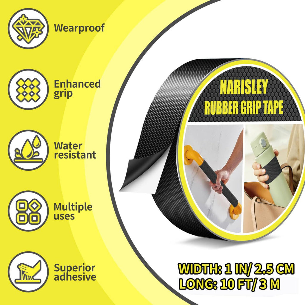 Rubber Grip Tape - Ultra Strong Waterproof Anti-Slip Adhesive for DIY Tools | 1In x 10Ft, Black
