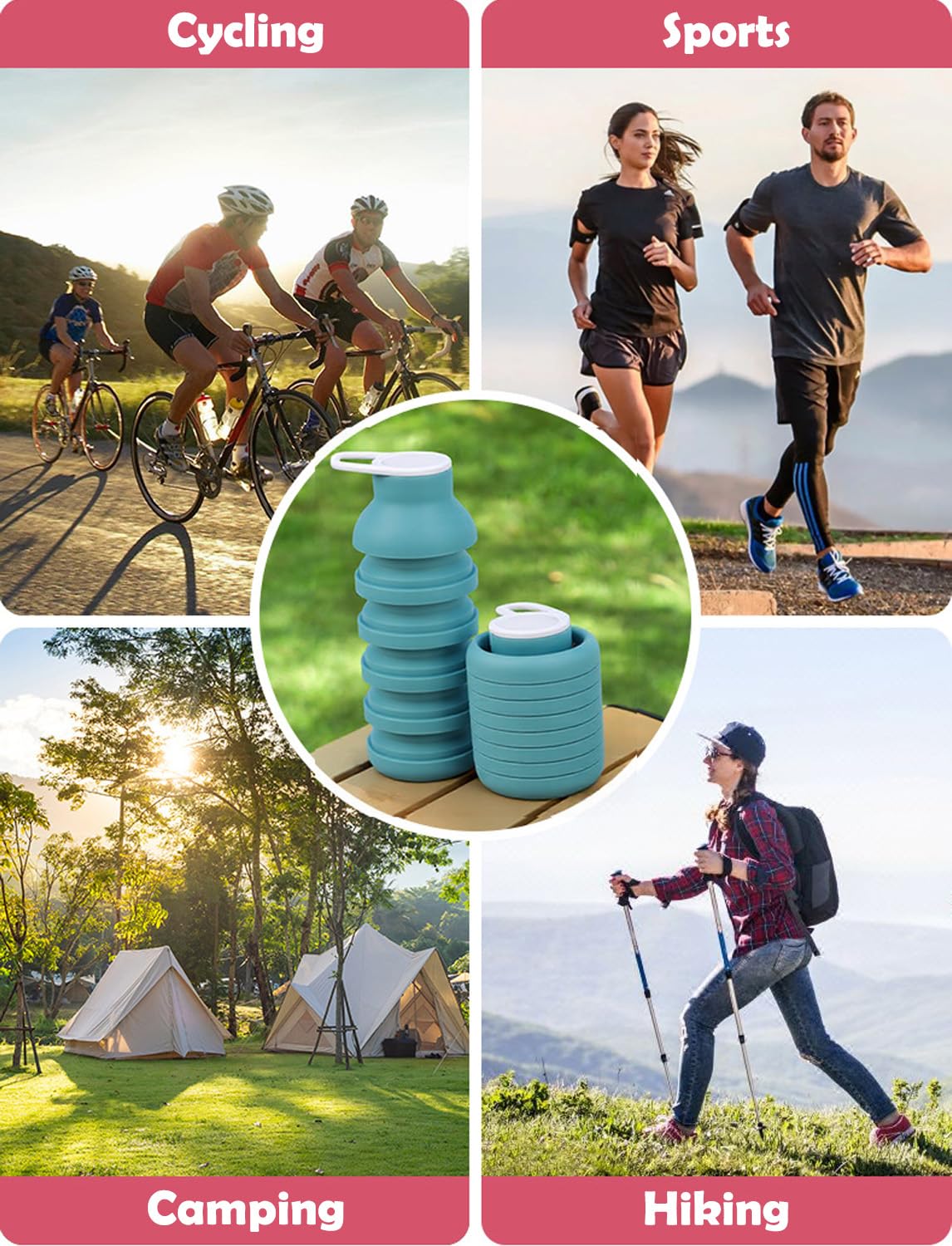 BMLFOH Collapsible Silicone Water Bottle – Foldable Travel Water Bottle Leakproof, BPA Free, Portable & Space-Saving – Perfect for Gym, Hiking,Travel(carabiner and cleaning brush),Light green