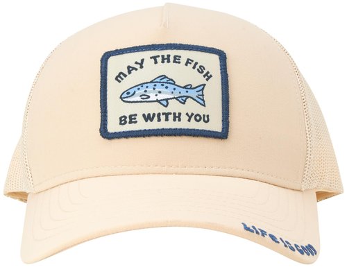 Life is Good Men's Trucker Hat - Mesh-Back Logo Patch Adjustable Baseball Cap, Khaki