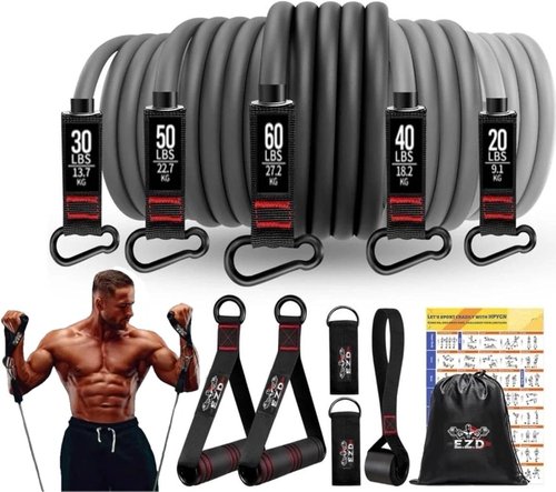 EZD Resistance Bands Set - 200 lbs Heavy Duty Exercise Bands with Handles, Door Anchor & Ankle Straps for Full Body Workout