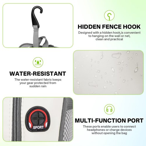 JKAOO Tennis Bags for Women, Waterproof Tennis Sling Crossbody Shoulder Backpack Holds 2 Rackets, Tennis Racket Bag for Pickleball Badminton (White)