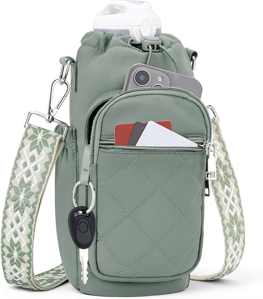 SYTRAH Water Bottle Carrier Bag - 40oz Water Bottle Purse with Strap & Phone Pocket for Hiking