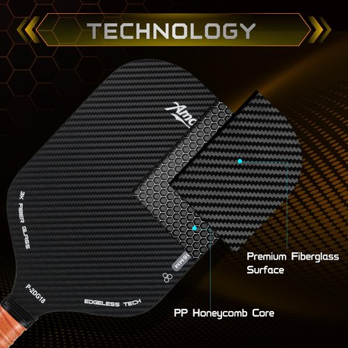 Amoswiz Pickleball Paddles Set of 4, 16MM Edgeless Pickle Ball Paddle with 4 Balls, Real 3K Carbon Surface for Spin & Control, Suit for Indoor & Outdoor Play