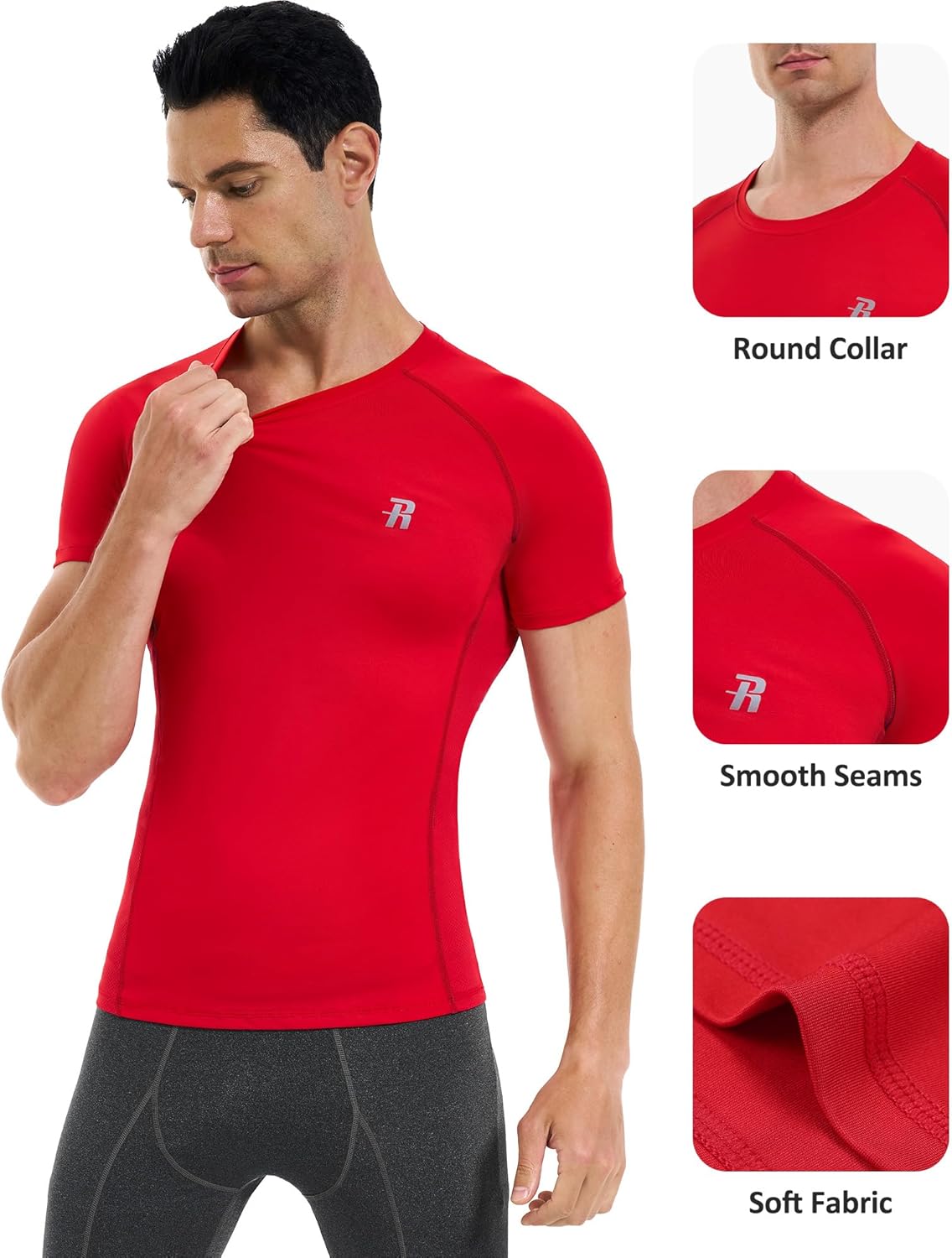 Runhit Men's Compression Shirt - Short Sleeve Athletic Tee for Cool Dry Workout | Base Layer Undershirt