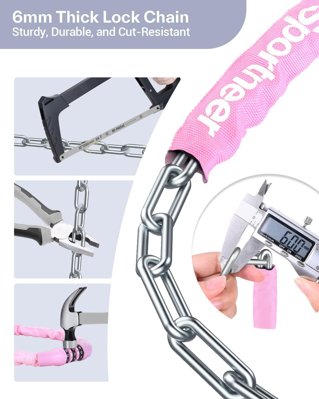 Sportneer Bike Lock - High Security 5-Digit Combination Chain Lock | 3.2/3.6/4ft Heavy Duty Keyless Design for Bikes, Motorcycles, Scooters & More - 4/6mm Thick, Easy to Use