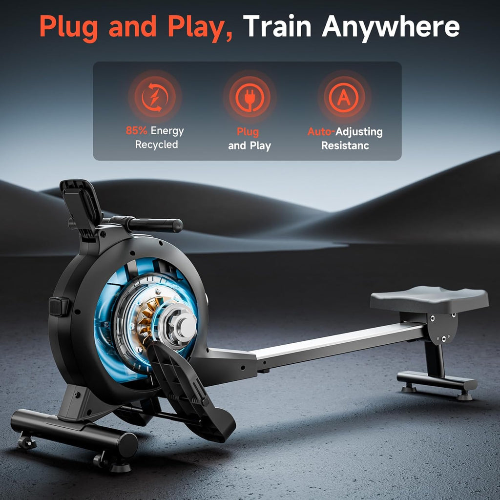 Wenoker Magnetic Rower Machine - App-Supported, 350 LB Capacity | Smooth & Quiet with LCD Monitor