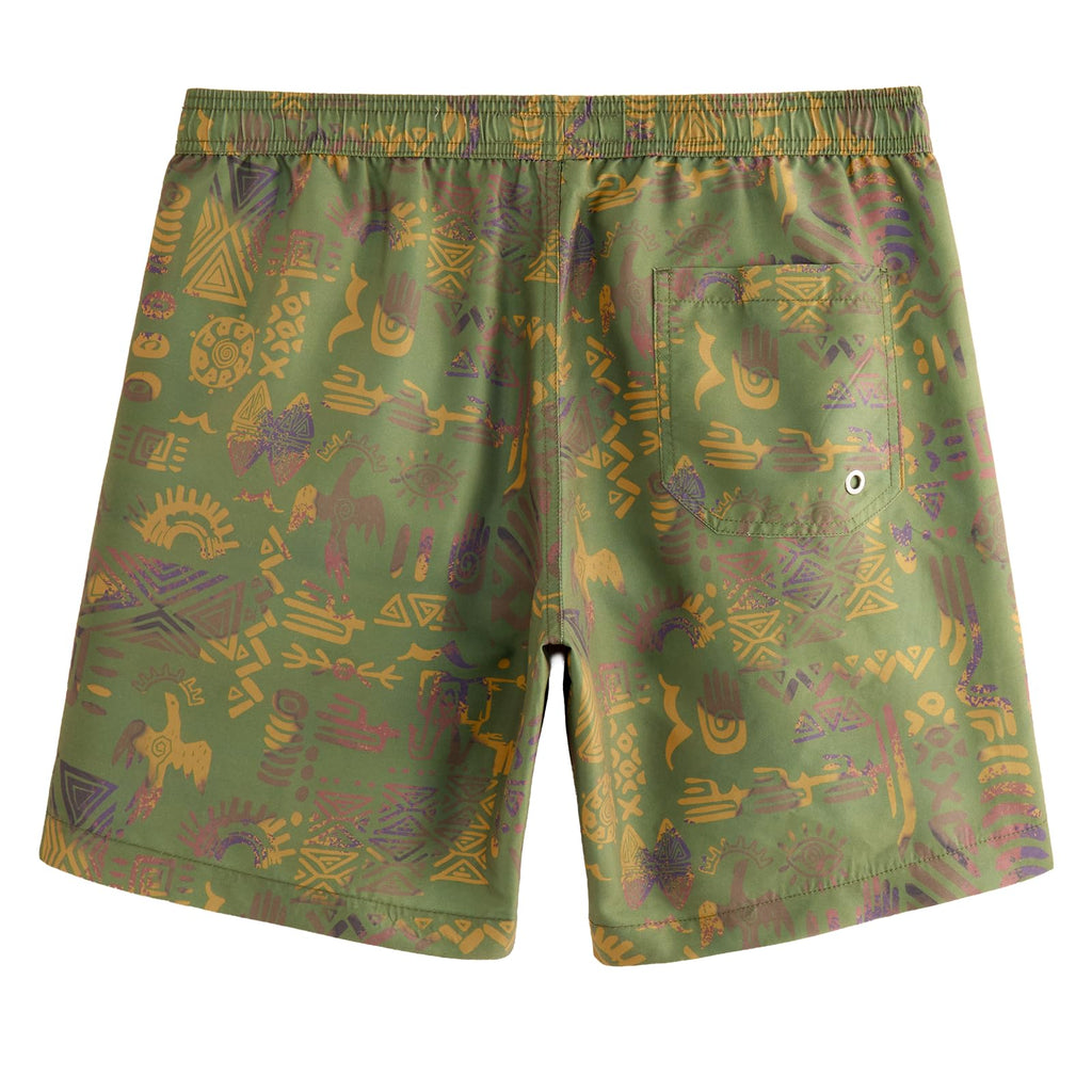 maamgic Mens Swim Trunks Quick Dry Swim Shorts with Mesh Lining Funny Swimwear Bathing Suits 7inch Folk Patterns Green Large