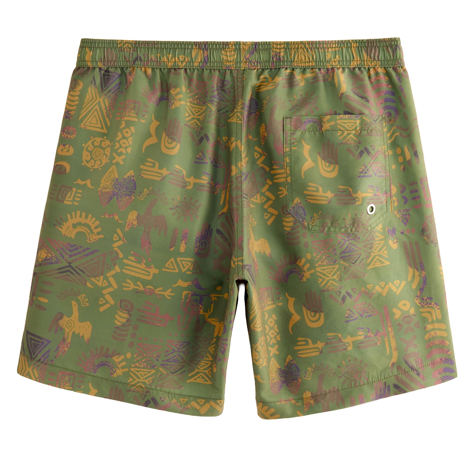 maamgic Mens Swim Trunks Quick Dry Swim Shorts with Mesh Lining Funny Swimwear Bathing Suits 7inch Folk Patterns Green Large