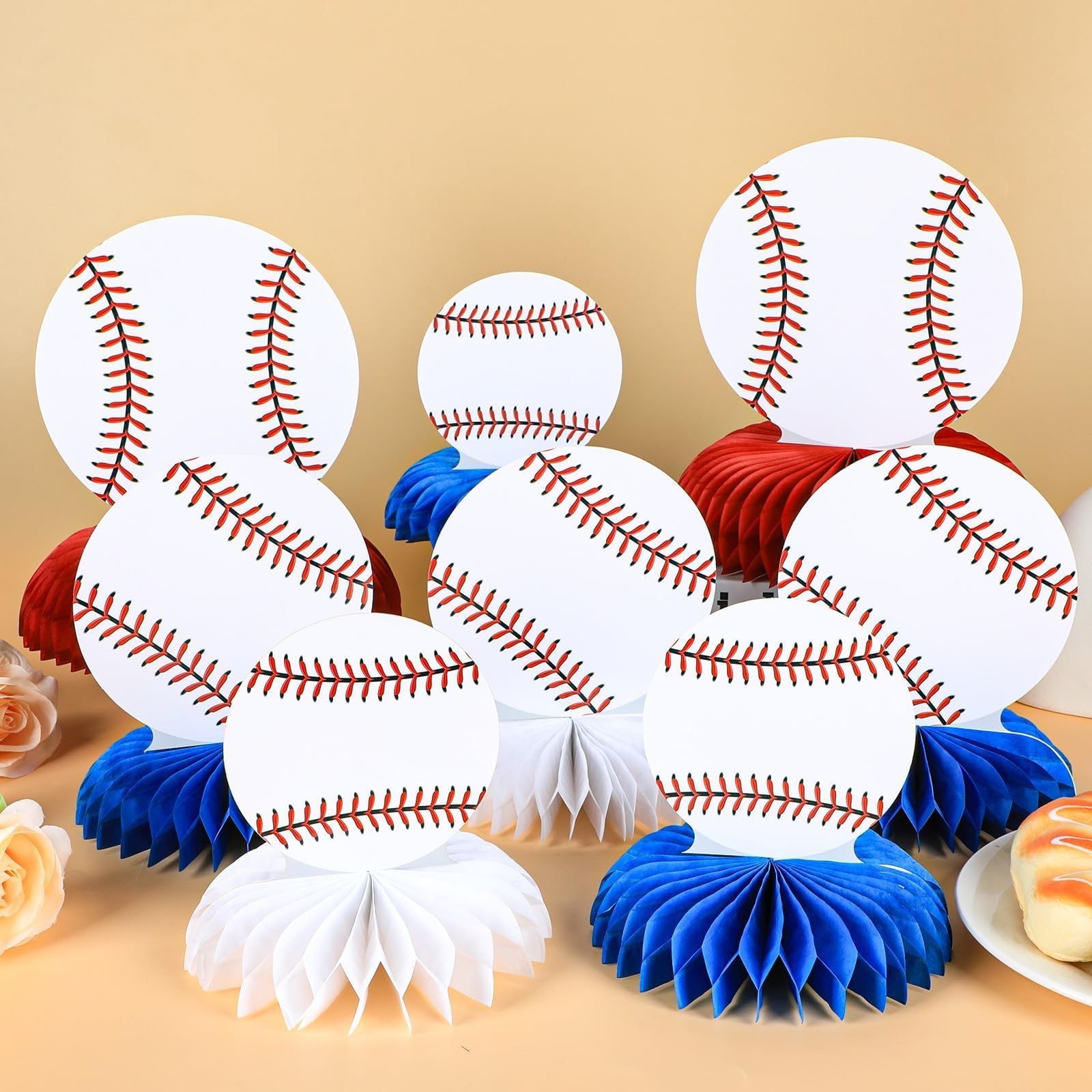 12PCS Baseball Birthday Party Decorations Baseball Honeycomb Centerpieces Sports Themed Party Decorations Baseball Table Topper Baseball Centerpieces for Table Sport Birthday Baby Shower Supplies