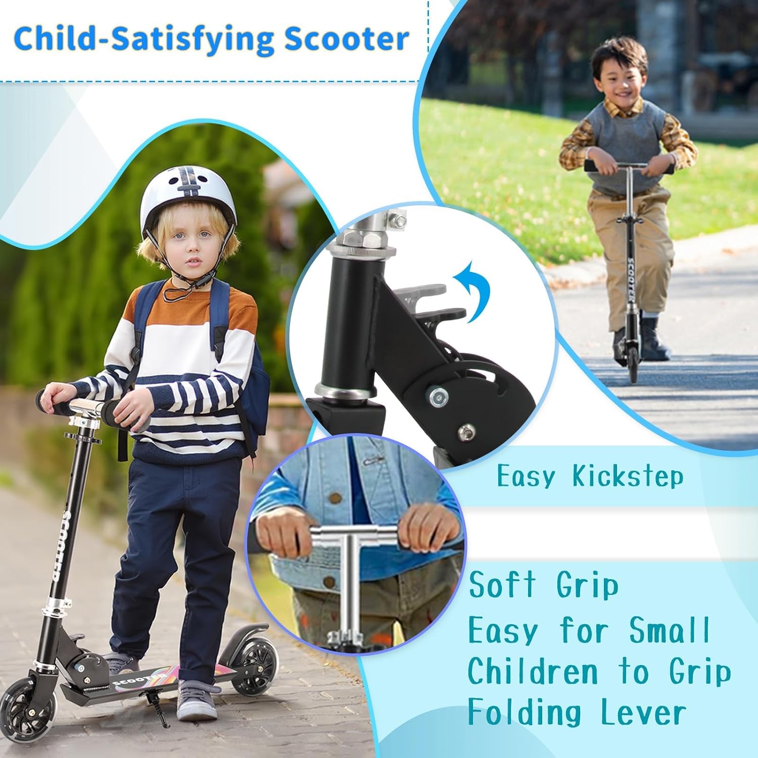 Skiennix Kids Scooter - Light-Up Wheels, 3 Adjustable Height Levels, Rear Brake