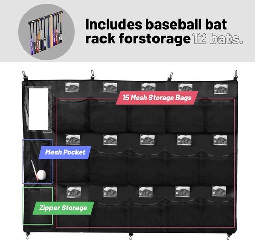 Hikeen Baseball Helmet Bag - Dugout Organizer with Bat Rack for 15 Players | Store Helmets, Gloves, Balls