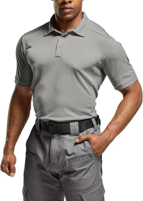 CQR Men's Tactical Polo Shirt - Quick Dry, Lightweight & Breathable | Short Sleeve, UPF 50+ Outdoor Golf Shirt