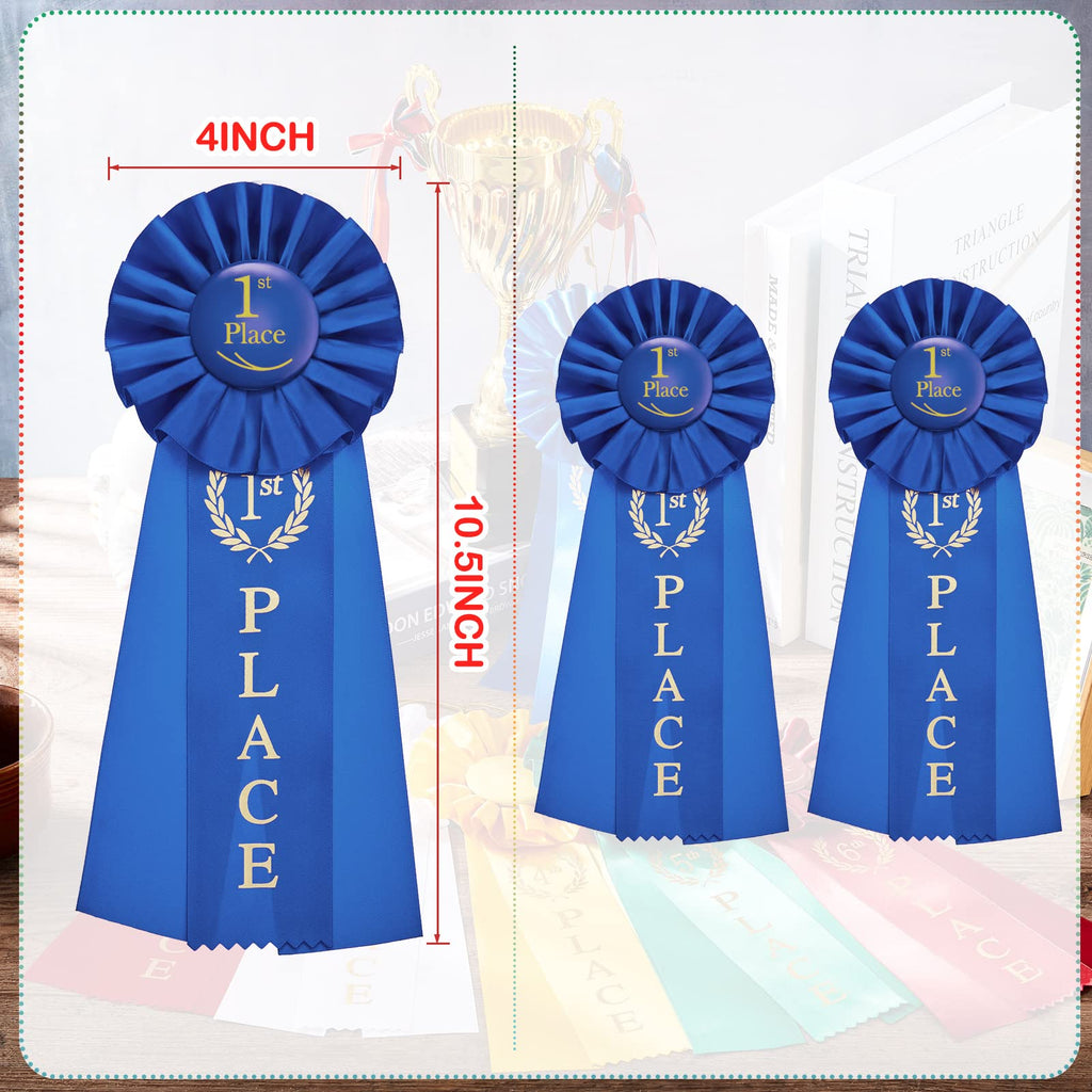 Lewtemi 3 Packs 1st Place Blue Ribbon Award Rosette Ribbon Grand Prize Ribbons Winner Victory Prize Deluxe Recognition Award for Classroom, Competition and Sports Events