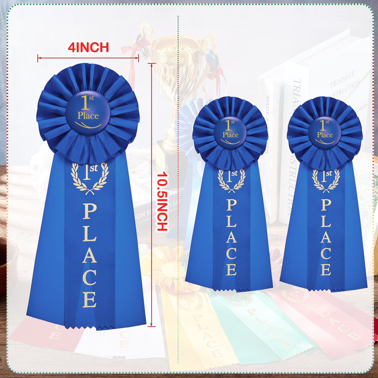 Lewtemi 3 Packs 1st Place Blue Ribbon Award Rosette Ribbon Grand Prize Ribbons Winner Victory Prize Deluxe Recognition Award for Classroom, Competition and Sports Events