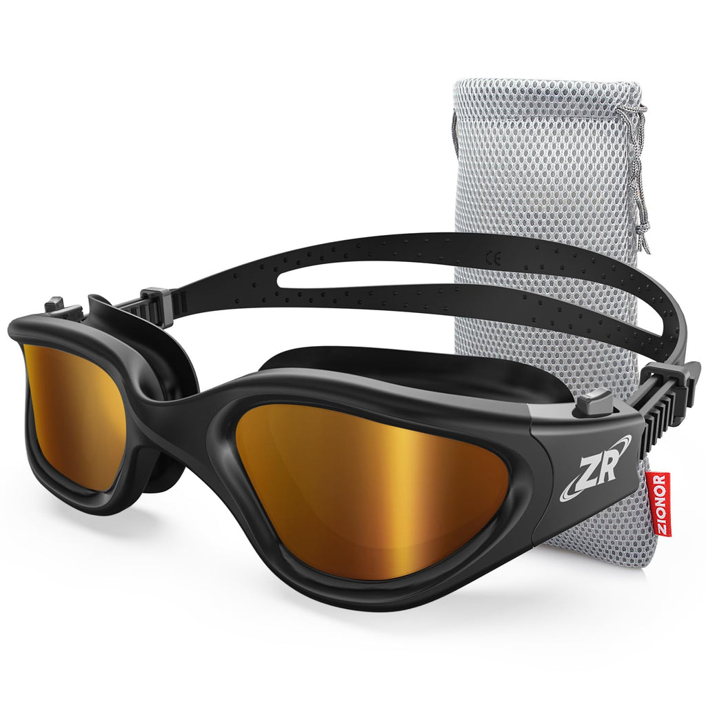 ZIONOR Swim Goggles, Upgraded G1 Polarized Swimming Goggles Anti-fog for Adult Men Women B4 (Polarized + Bright Mirror Coffee Gold)