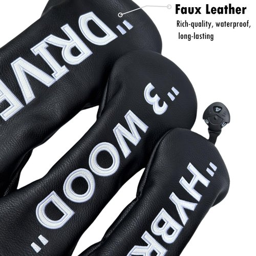 Golf Club Headcover 3 Wood Headcover Black n White Premium PU Leather Driver #3 Fairway Wood Hybrid Wood Head Cover Fits for All Brand (for hybrids)