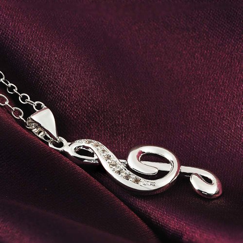 WDIYIEETN Fashion Jewelry 925 Sterling Silver CZ Crystal Musical Note Pendant Necklace
