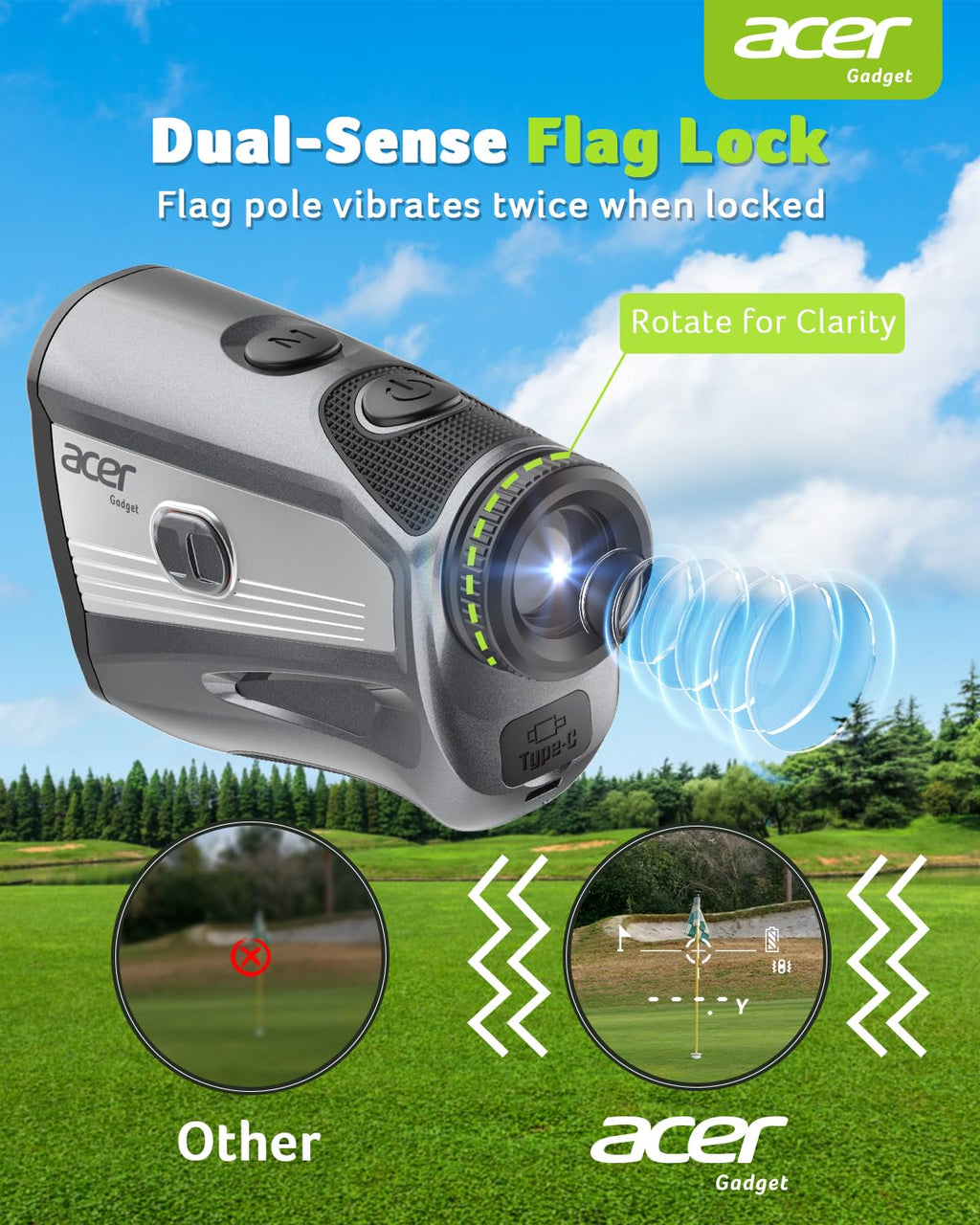 Acer Golf Rangefinder with Slope - 1200 Yards Laser Range Finder for Hunting, 6X Magnification Rangefinders Golf with Flag Pole Locking Vibration, Rechargeable Magnetic Golfing Gift for Men