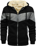 AIELVIN Men's Winter Fleece Thermal Jackets for Men Sherpa Lined Hoodies Warm Thick Jacket Outerwear Black Dark Grey Black(995) XL