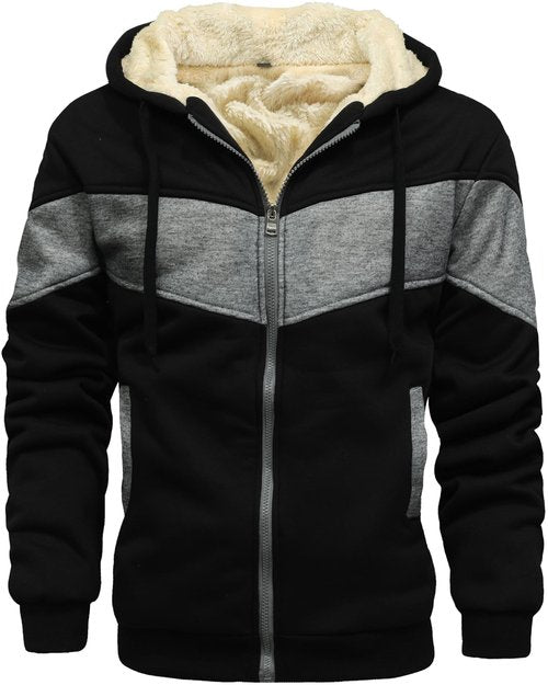 AIELVIN Men's Winter Fleece Thermal Jackets for Men Sherpa Lined Hoodies Warm Thick Jacket Outerwear Black Dark Grey Black(995) XL