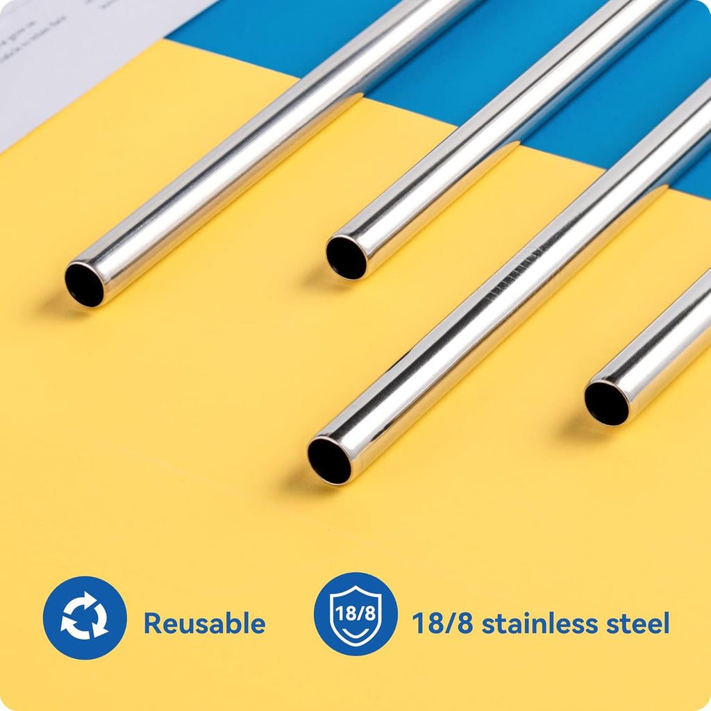 Skiennix Reusable Straight Straws - 4 Pack of 12.2" Stainless Steel Straws for Stanley & Owala Cups | Dishwasher Safe, Perfect for Iced Drinks
