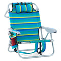 Canpsky Portable Recliners Chair for Adults, Outdoor Camping Chair Lay Flat Folding Backpack Reclining Chair with 5 Positions, Headrest, Zipper Pouch, Cup Holder, Multi Srtiped