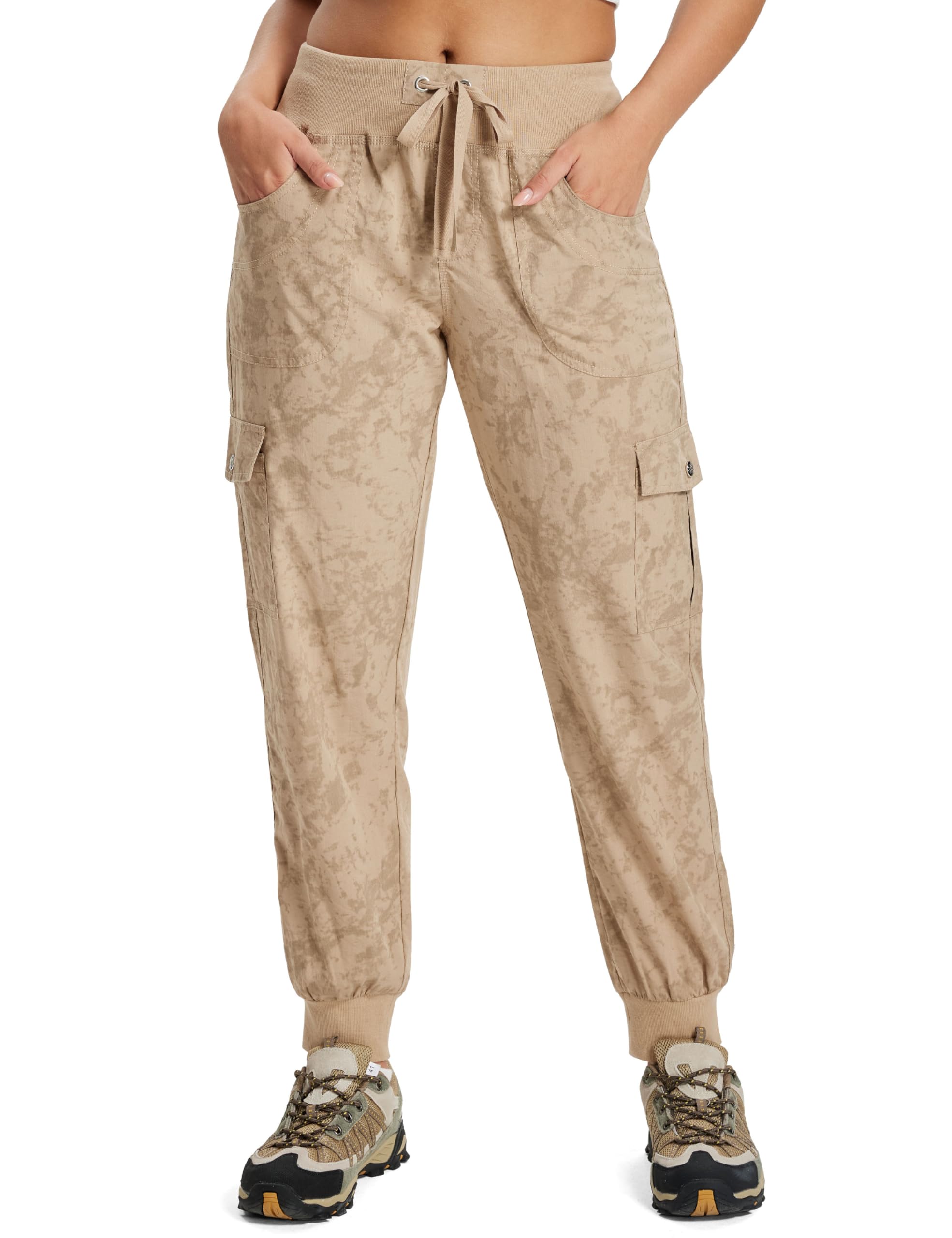 MoFiz Hiking Cargo Pants for Women with Pockets Lightweight Quick Dry Athletic Outdoor Summer Travel Casual Joggers Sweatpants Camouflage Khaki XS