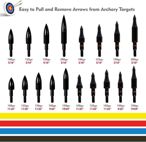 12pcs Archery Arrow Tips 100/125/150/200 Grain Field Tips 5/16 Inch Screw in Bullet Points , Archery Target Crossbow Practice Tip for Arrow Recurve Bow Compound Bow, Hunting Bow Arrow Target Practice