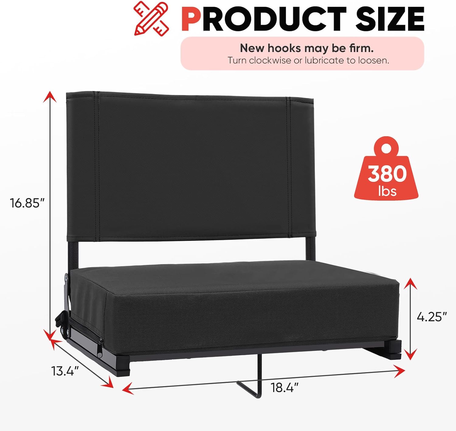 Stadium Seats - Padded Portable Bleacher Chair with Back Support & Handle Strap | 18.4in Wide for Sports & Outdoor Events