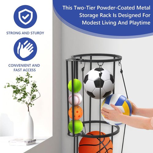 Garage Ball Storage Rack - Vertical Wall Mount for Basketball, Soccer & Volleyball | Space-Saving Organizer in Black