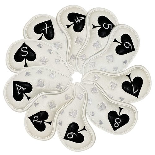 Golf Iron Head Covers 10 Pack #4-9 Pw, Sw, Aw, Xw Iron Covers Headcovers, White Synthetic Leather Golf Club Protector Designed to Fits All Golf Iron Clubs Titleist Callaway Ping Taylormade