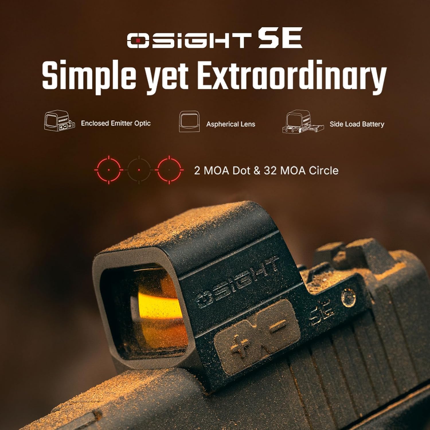 OSIGHT SE Enclosed Micro Reflex Sight - 2 MOA Dot & 32 MOA Circle Dual Reticle | Compact Red Dot for Concealed Carry