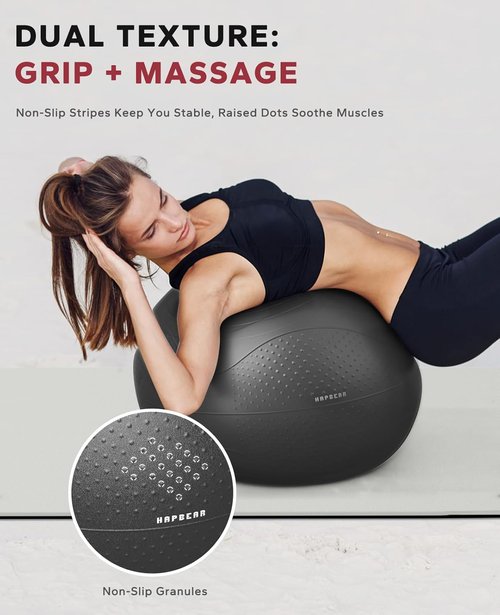 HAPBEAR Exercise Ball - Anti-Burst Slip-Resistant Yoga & Pilates Ball for Core Training | 22''/26''/30'' with Quick Pump & 3 Resistance Bands