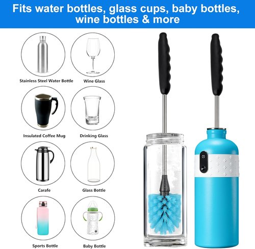 Bottle Brush,15-inch Long, Bottle Brush Cleaner, Bottle Scrubber, Kitchen Scrub Brush Suitable for Water Bottles, Cups, Glasses, Baby Bottles, Wine Glasses, (1, Blue)