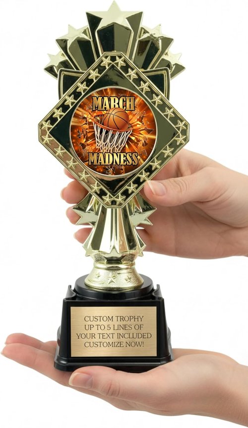 March Madness Trophy - 9-Inch Customized Basketball Bracket Award | Engrave with Gold Plate