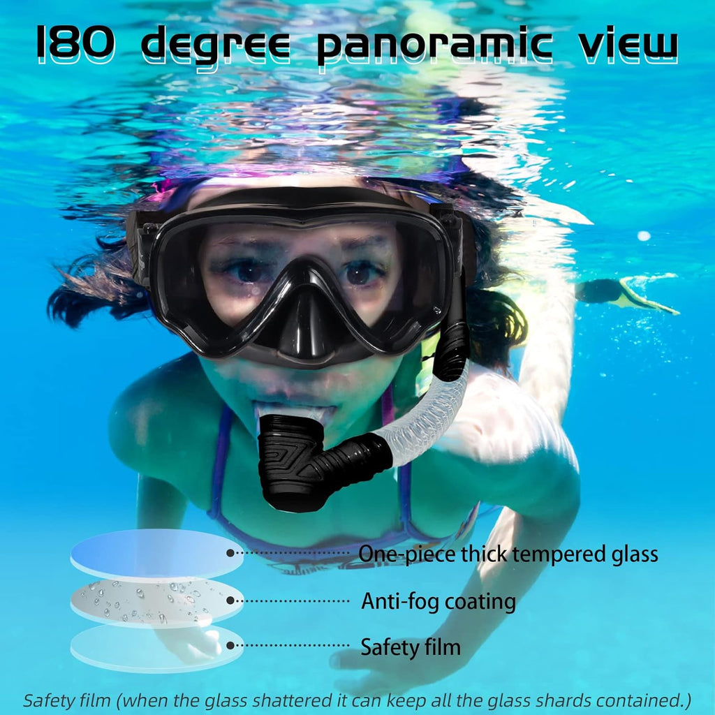 Seago Kids Swim Goggles - Anti-Fog Snorkel Diving Mask for Youth (Ages 5-15) | 180° Clear View