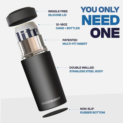 Frost Buddy Can Cooler - Universal Fit for 12 & 16 oz or Slim Bottles - Insulated Stainless Steel (Nebula)