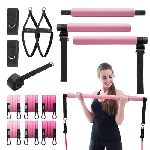 CINDALOG Pilates Bar Kit with Resistance Bands, Multifunctional Pilates Bar for Women & Men with Heavy-Duty Metal Adjustment Buckle, Pilates Home Equipment for Full Body Workouts