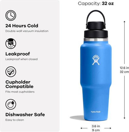 Hydro Flask 32 Oz Wide Mouth Travel Bottle - Flex Chug Cap in White for Easy Hydration