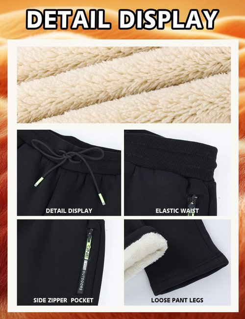Gihuo Men's Fleece Sherpa Lined Athletic Sweatpants Winter Warm Pants (US, Alpha, Large, Regular, Regular, Black)