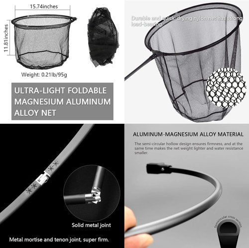 Carbon Fiber Extendable Fishing Net - 9ft/11.15ft Telescoping Handle | Rubber Coated, Holds Up to 20lbs