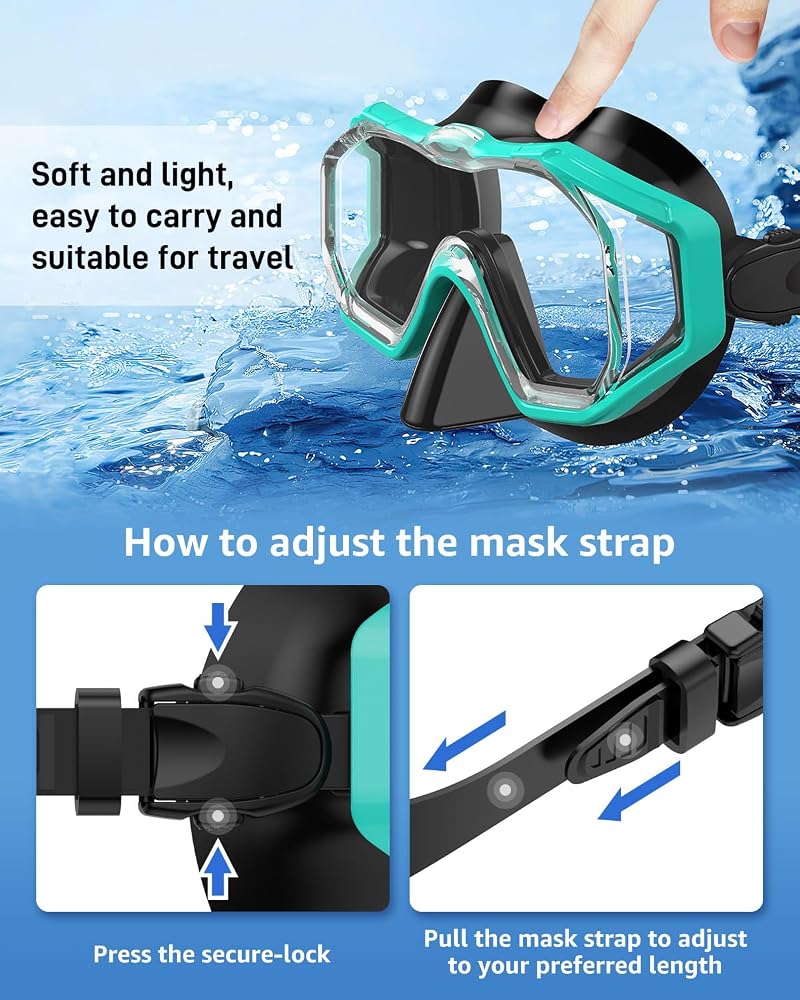 WSTOO Swim Goggles with 3-Lens Nose Cover - Black Lake Green, Large