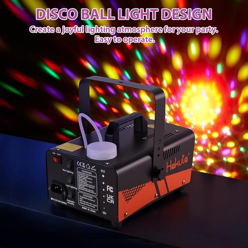 HAKUTA Fog Machine - 3000 CFM Smoke Machine with Disco Ball & LED RGB Lights | Perfect for Parties & Events