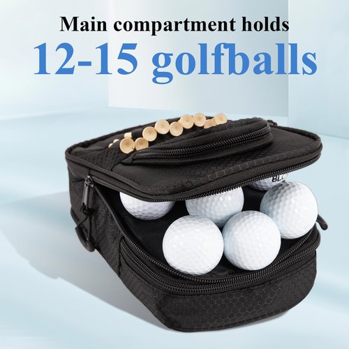 Golf Valuables Pouch for Men, Golf Balls Bag,Store 12-15 Balls,Using Waterproof Honeycomb Material, Holder for Golf Bag, Golf Storage Bags with Multiple Pockets, Golf Bags for Men & Women (Black)