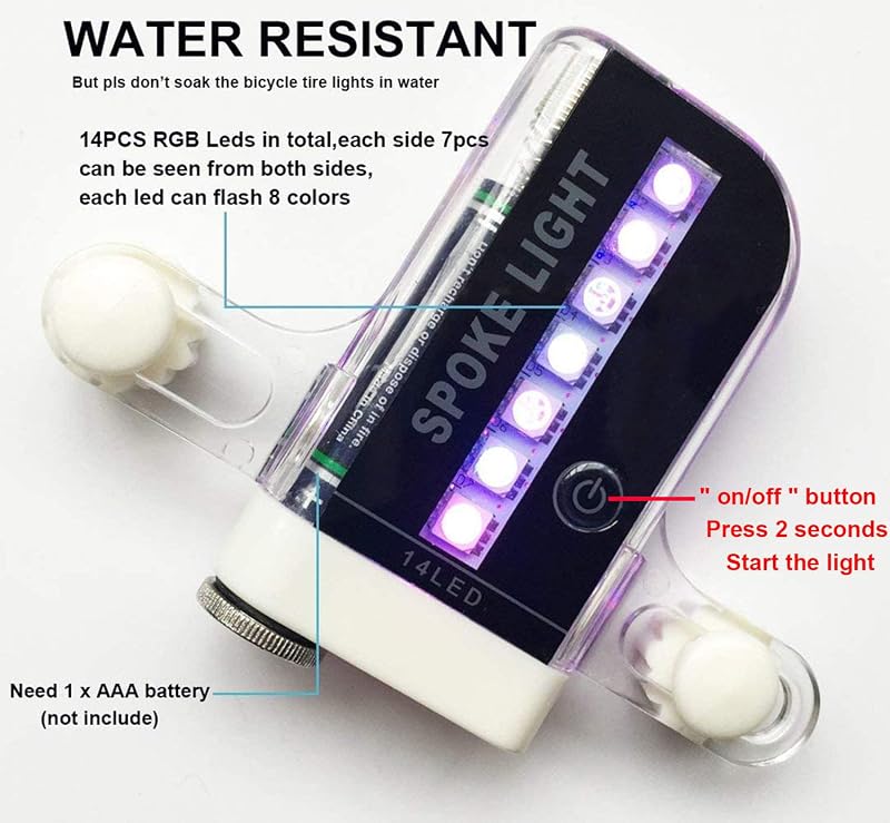 Waterproof LED Bike Wheel Lights (2 Pack) 25 Pattern Spoke Lights for Night Riding